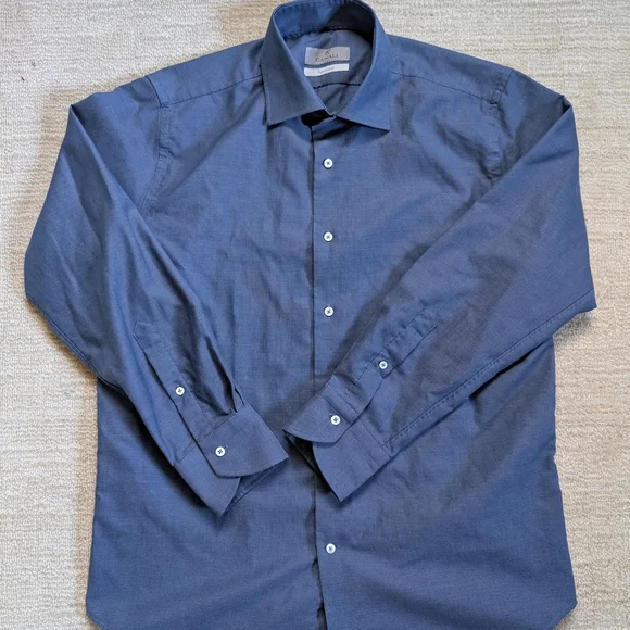 Men's Canali Classic Blue Casual Shirt - Picture 2 of 5